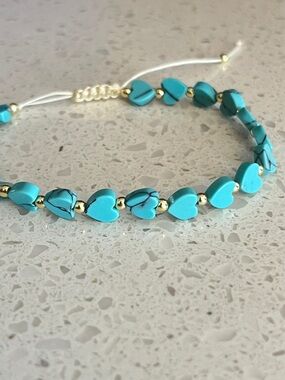 Faux Turquoise Heart shaped Beaded Bracelet